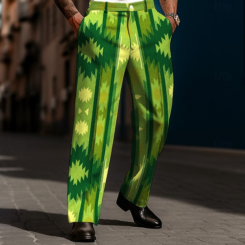 Men's Aztec Geometric Pattern Ethnic Trousers Dress Pants Suit Pants Mid Waist Vintage Retro Dailywear Holiday Streetwear Relaxed Fit Flat Front Dress Pants with Side Pockets Spring Fall 3D Print4