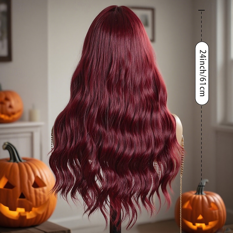 Synthetic Lace Wig Curly Style 24 inch Burgundy Middle Part U Part Wig Women's Wig Wine Red4