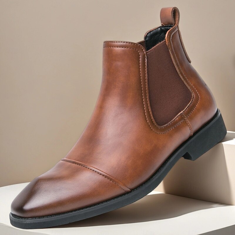 Men's Brown Chelsea Boots with Elastic Side Panels, Classic Slip-On Ankle Design, Stylish Footwear for Business, Casual Outings and Everyday Wear