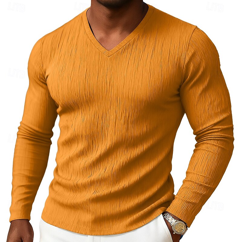 Men's T Shirt Tee Top Long Sleeve Shirt Long Sleeve V Neck Spring Fall Winter Plain Pit Strip Fashion Designer Basic Knitting Vacation Street Casual Pink Blue Red Top Tee for Men2