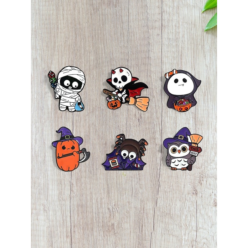 Women's Halloween Cute Enamel Brooch Pin Set - 6pcs Funny Pumpkin, Mummy, Owl and Spider Badges for Costume Party and Accessories4
