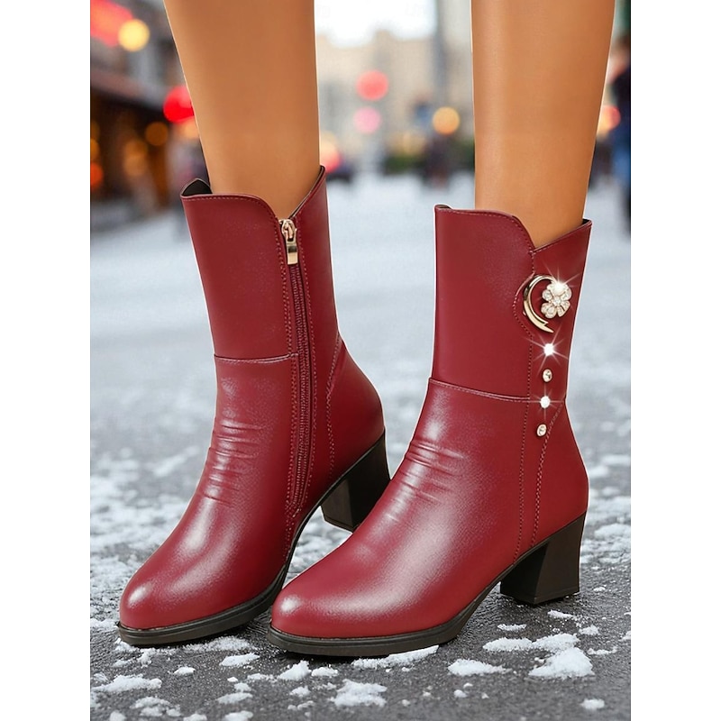 Women's Burgundy Warm Winter Ankle Boots with Faux Fur Lining, Stylish and Comfortable for Cold Weather, Casual & Outdoor Wear.2