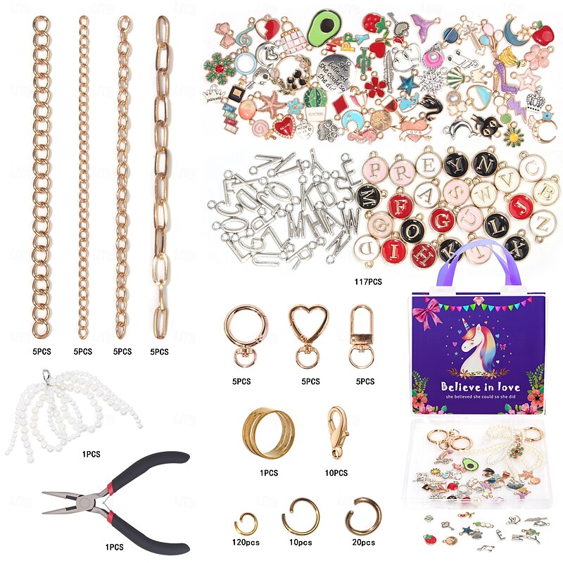 Unicorn Jewelry Making Kit for Girls, DIY Bracelet Set with 22 Charm Beads, 2 Adjustable Bracelets, Alphabet Letter Charms and Jewelry Accessories, Fun Gift for Teens, Friends and Craft Lovers