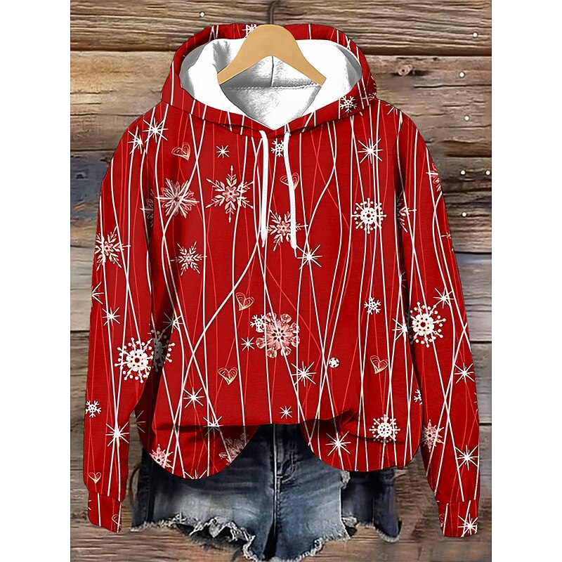 Women's Hoodies Graphic Snowflake Vintage Casual Long Sleeve Hooded Regular Tops Street Casual Going out Patchwork Print Red Blue Fuchsia Dark Blue Spring Fall Winter3