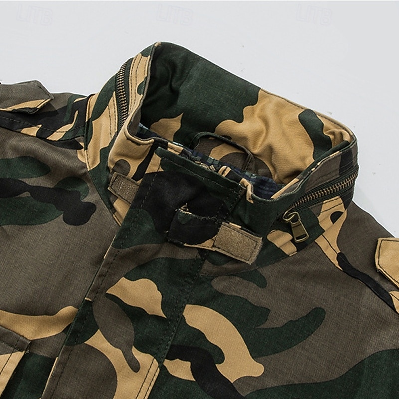 Men's Lightweight Jacket Cargo Jacket Casual Jacket Vacation Daily Wearproof Pocket Spring Fall Camouflage Fashion Classic Stand Collar Regular Black Army Green Dark Blue Jacket3