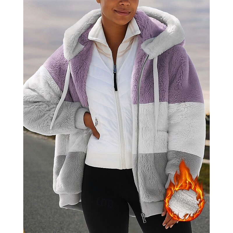 Women's Fleece Sweatshirt Jacket Winter Coat with Pockets Long Sleeve Top Athleisure Fall Color Block Windproof Warm Outdoor Travel Vacation Sportswear Activewear Black Red Blue4