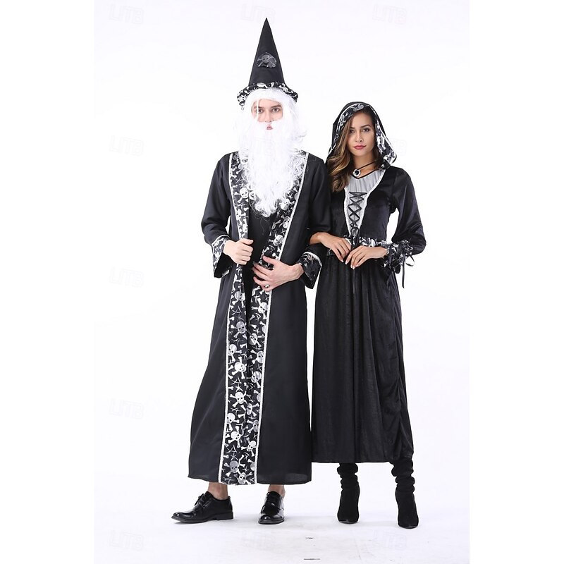 Witch Wizard Halloween Dress Fancy Costume Couples' Costumes Cosplay Adults' Women's Halloween Carnival Performance Party Easy Halloween Costumes Dress Up2