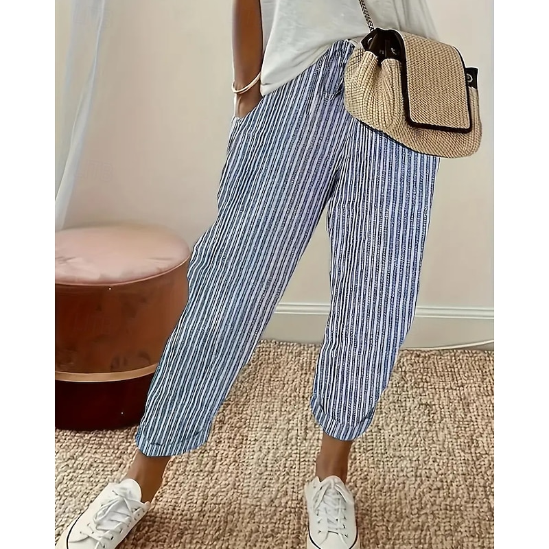 Women's Wide Leg Pants Trousers Fashion Streetwear Full Length Mid Waist Striped Pocket Elastic Waist Print Comfy Breathability Outdoor Dailywear Daily Black Pink Blue Green Spring Fall Regular Fit4