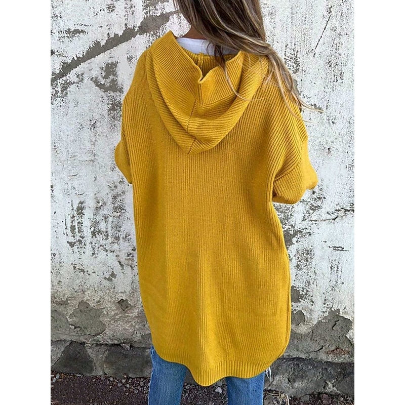 Women's Sweater Cardigan Elegant Fashion Streetwear Solid Color Open Front Pocket Knitted Print Long Sleeve Long Tops Knit Outdoor Daily Weekend Black Yellow Spring Fall4