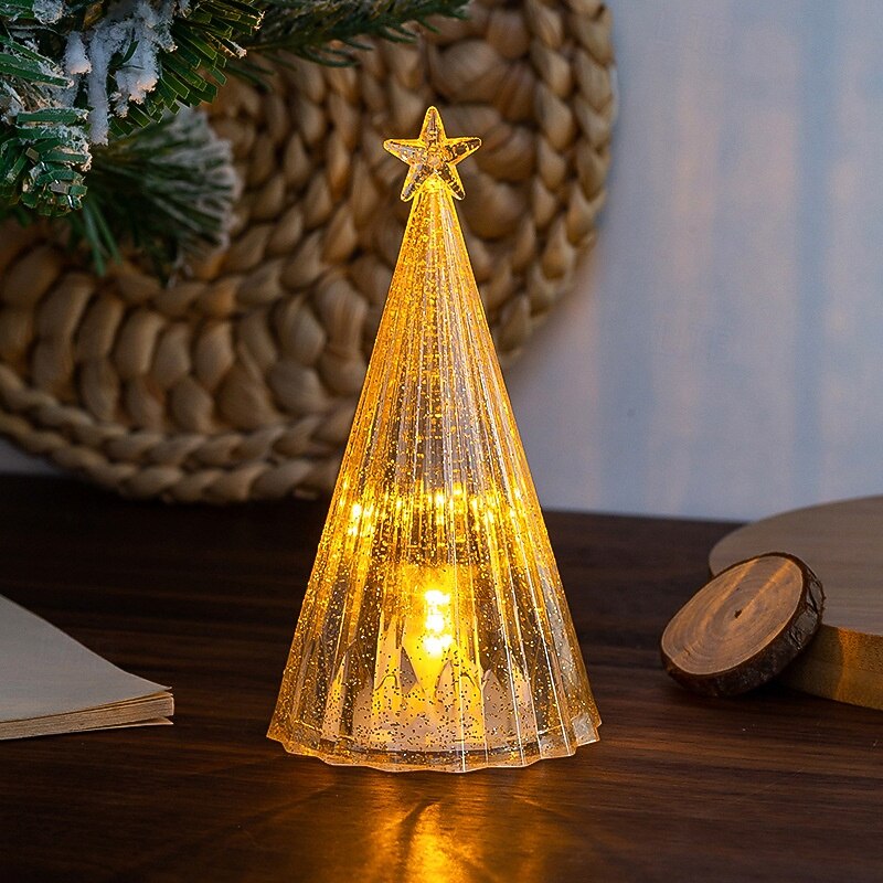 1 Pc 11.5 * 6CM Christmas Mini Luminous Simulation Crystal Christmas Tree Desktop Ornament Light Decorative Light Night Light LR44 * 3 Battery2