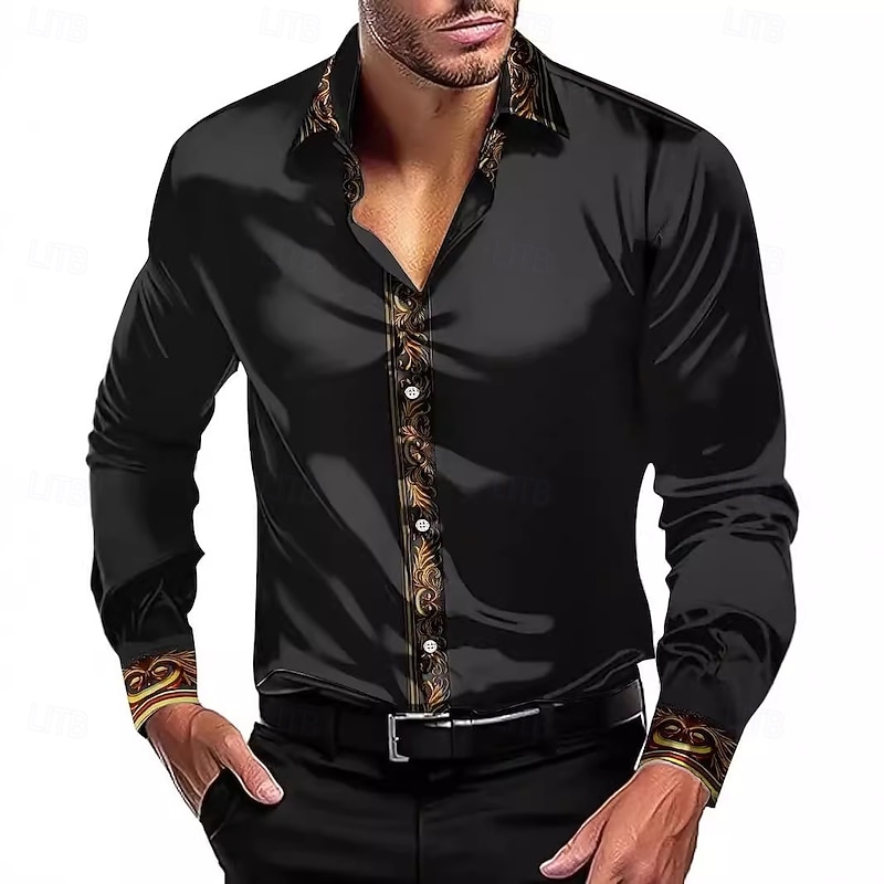Men's Shirt Silk Like Satin Shirt Dress Shirt Casual Shirt Button Up Shirt Plain Formal Wedding Black White Red Blue Long Sleeve Lapel All Seasons Clothing Apparel3