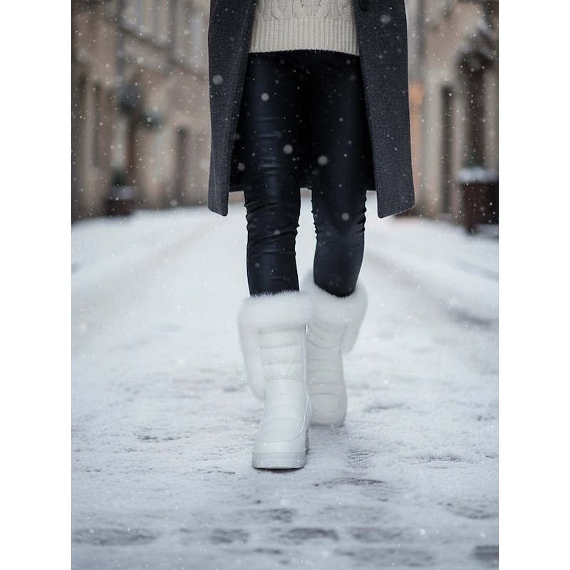 Women's White Waterproof Snow Boots with Faux Fur Trim, Warm Insulated Lining, Non-Slip Sole, and Zip Closure – Perfect for Winter Outdoor Activities4