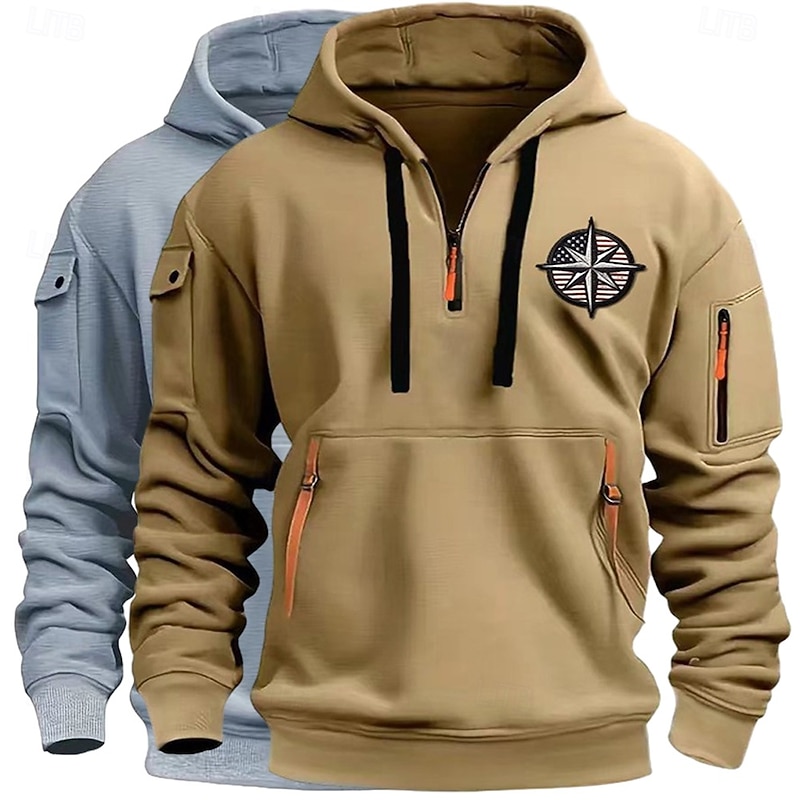 Men's Hoodie Quarter Zip Hoodie Fleece Hoodie Tactical Hoodie White+Khaki Navy Blue+White Dark Gray+Light Gray Navy Blue+Light Gray White+Light Gray Hooded Plain Zipper Sports & Outdoor Casual Daily3