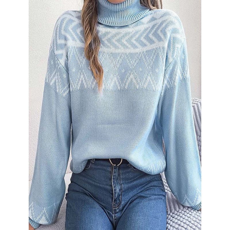 Women's Fair Isle Sweater Pullover Elegant Vintage Streetwear Geometric Ribbed Turtleneck Floral Long Sleeve Regular Tops Knit School Outdoor Home Black Red Spring Fall4