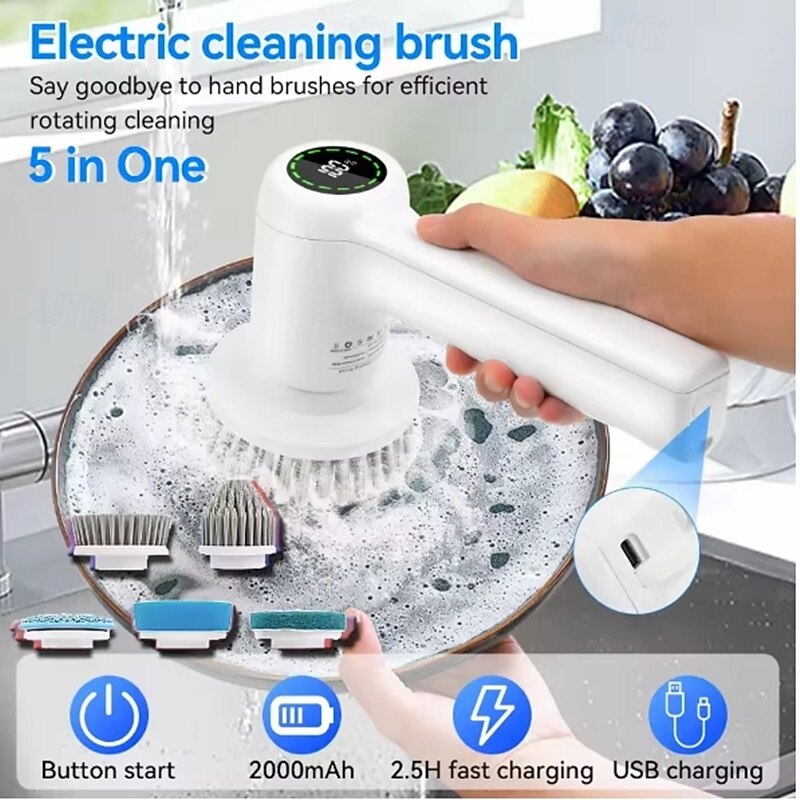 Electric Cleaning Brush 5 In 1 Electric Spin Cleaning Scrubber USB Rechargeable Electric Rotary Scrubber Household Appliances2
