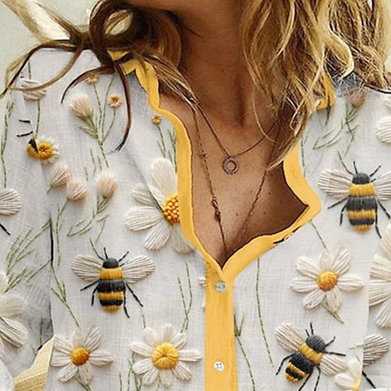 Women's Shirt Blouse Floral Elegant Vintage Stylish Long Sleeve Shirt Collar Regular Tops Daily Holiday Vacation Wear Print White Summer Spring Fall2