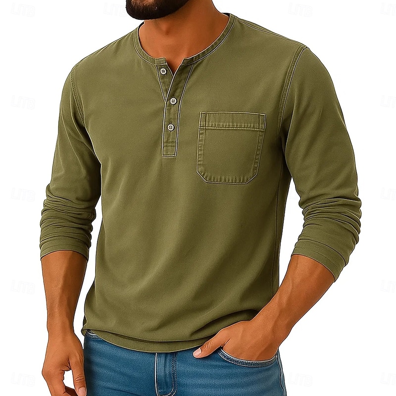 Men's Henley Shirt T shirt Tee Long Sleeve Plain Vintage Retro Vintage Casual Printed Graphic Henley Casual Spring Fall All Seasons Purple Dark Gray Henley T-Shirt3