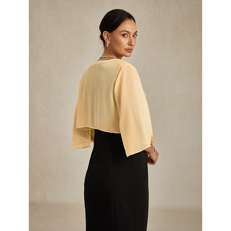 Women's Flowy Tops Chiffon Tops Solid Color Elegant 3/4 Length Sleeve Asymmetrical Crop Tops Wedding Guest Champagne Summer Spring Fall4