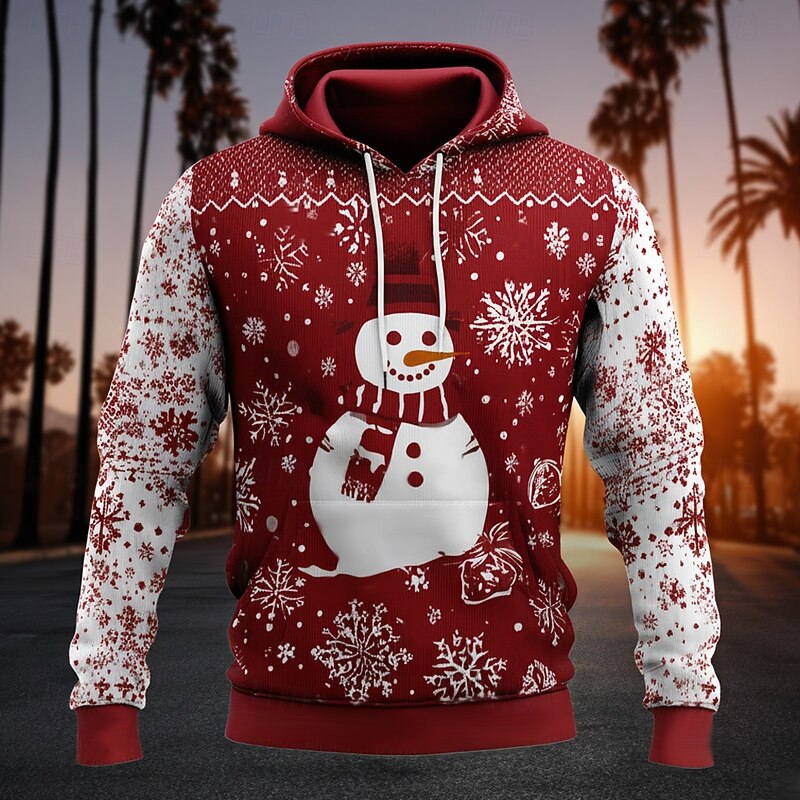 Christmas Men's Santa Claus Snowman Hoodie Sweatshirt Fashion Daily Crew Neck Home Party Gift Red 3 Red Drawstring Fall Winter Designer2