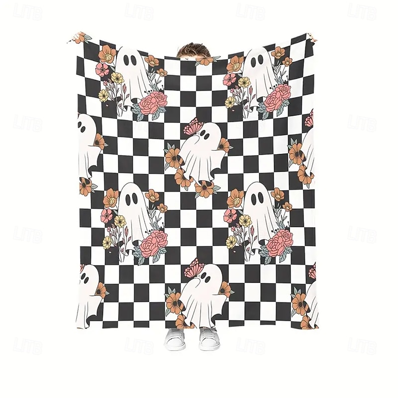 Halloween Fleece Throw Blanket for Couch Ghost Plaid 3D Dark Punk Gothic Style Party Sofa Bed Decorative Warm Blanket Home Decor2
