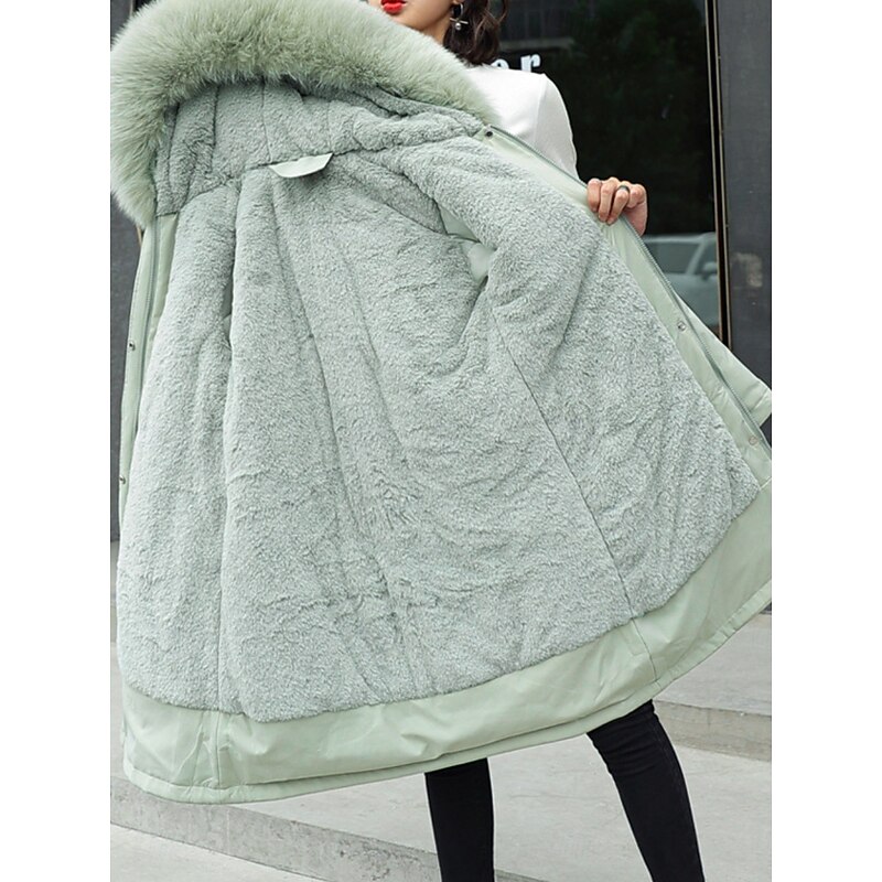 Women's Winter Coat Sherpa Jacket Comfortable Breathable Pocket Fashion Casual Plain Vacation Street Casual Daily Wear Zipper Long Hooded Regular Fit Long Sleeve Outerwear Black Red Blue Spring Fall2