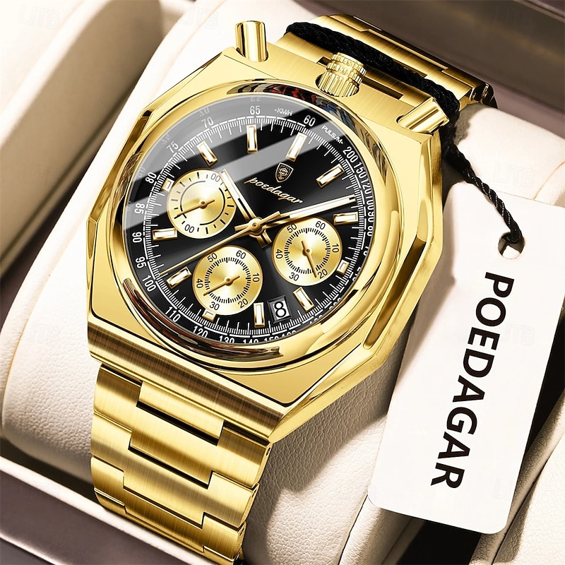 POEDAGAR Original Sports Men Quartz Watch Luminous Waterproof Stainless Steel Man Watch Chronograph Date Exquisite Men's Watches3