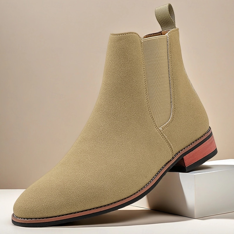 Men's Beige Chelsea Boots with Minimalist Design and Slip-On Comfort, Modern Ankle Boot Style for Gentlemen, Suitable for Smart Casual Outfits and Weekend Wear