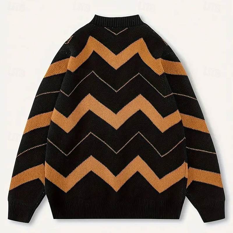 Men's Geometric Color Block Cardigan Sweater Knitwear V Neck Casual School Vacation Daily 3D Print Keep Warm Long Sleeve Spring Fall Winter Black2