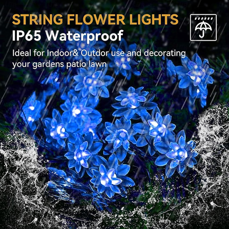 Solar Lotus String Lights Outdoor Waterproof 12m 100LEDs Garland Lights Halloween Outdoor Courtyard Christmas Balcony Garden Tree Holiday Decoration2