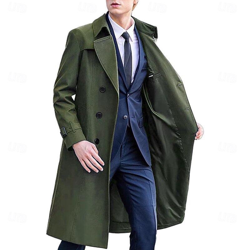 Men Overcoat Peacoat Long Trench Coat Trench Coat Formal Casual Fall Winter Polyester Outerwear Clothing Apparel Classic Plain4
