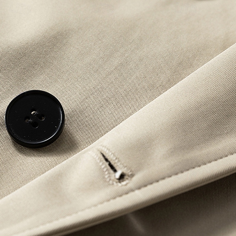 Men's Overcoat Trench Coat Long Trench Coat Vacation Daily Fall & Winter Polyester Windproof Soft Outerwear Clothing Apparel Fashion Classic Plain Pocket Lapel Double Breasted4