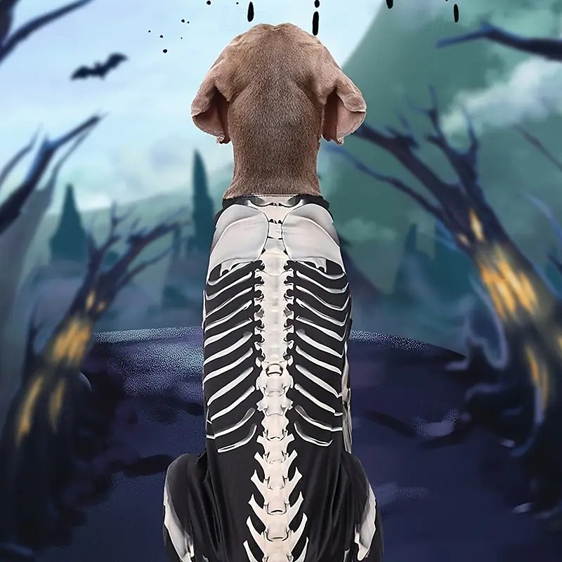 Halloween Dog Costume - Skeleton Outfit with Full Skeleton Graphic Slip-On Pet Costume for Medium Dogs - Durable Polyester Halloween Party Trick-or-Treat Photo Shoot Attire - Easy-Care Machine Washa2