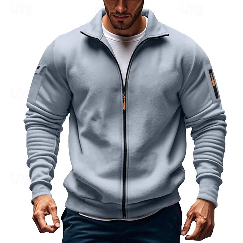 Men's Hoodie Full Zip Hoodie Fleece Hoodie Tactical Hoodie Black White Army Green Red Burgundy Standing Collar Plain Zipper Sports & Outdoor Casual Daily Streetwear Cool Sportswear Fall Spring &  Fall