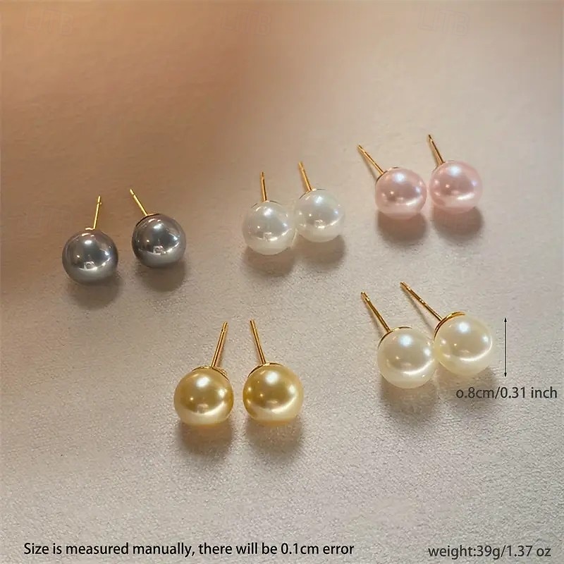 5 Pairs Faux Pearl Stud Earrings Gift Box Set, Elegant and Luxurious, Mix-and-Match Daily Earrings for Monday to Friday3