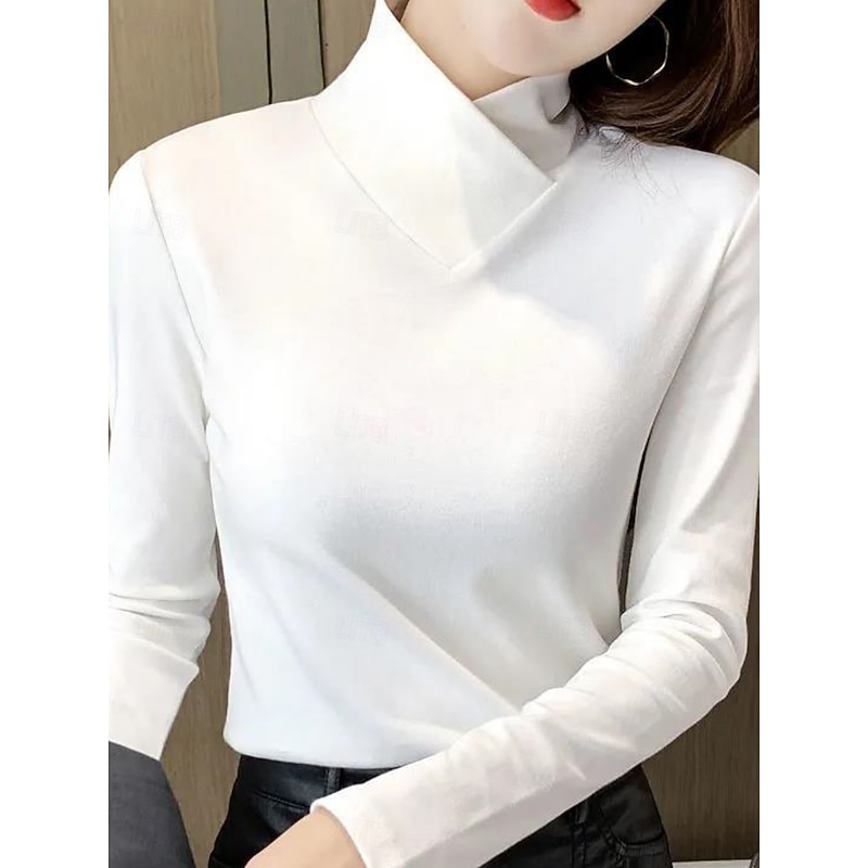 Women's Blouse Solid Color Elegant Stylish Basic Long Sleeve Turtleneck Regular Tops Daily Black White Blue Brown Spring Fall Winter4