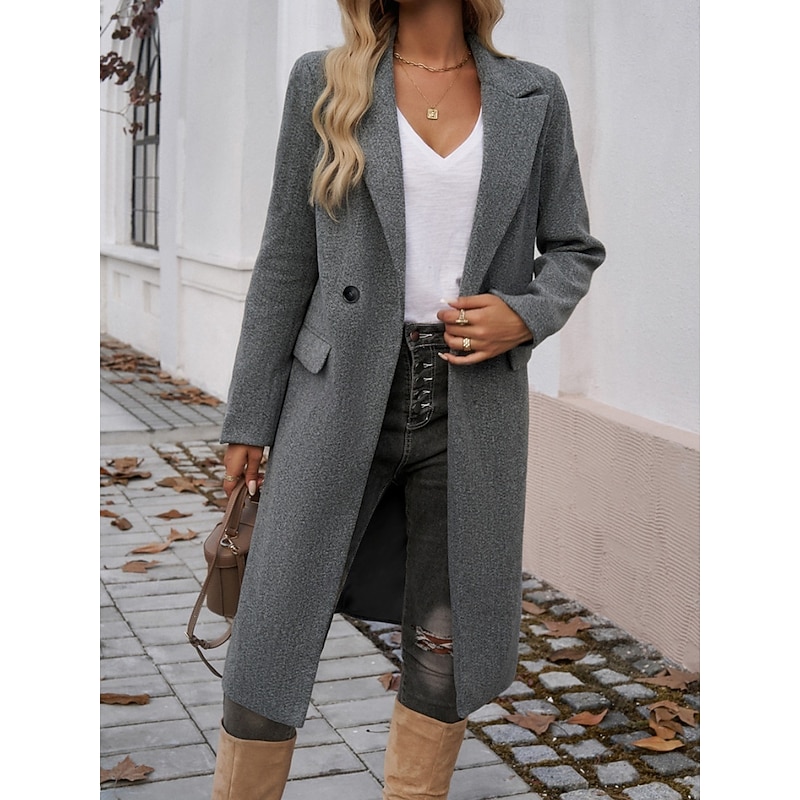 Women's Trench Coat Comfortable Breathable Pocket Buttons Casual Plain Vacation Street Casual Daily Wear Single Breasted Long Turndown Regular Fit Long Sleeve Outerwear Brown Green Dark Gray Spring