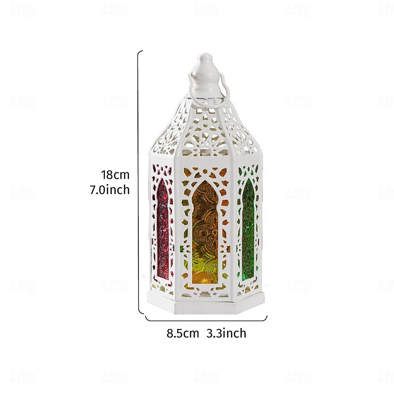 Vintage Iron Christmas Candle Holder, Geometric Star Glass Lantern, Windproof Hanging Candle Holder for Home, Bar, Party, Wedding, Restaurant Decoration and Gift2