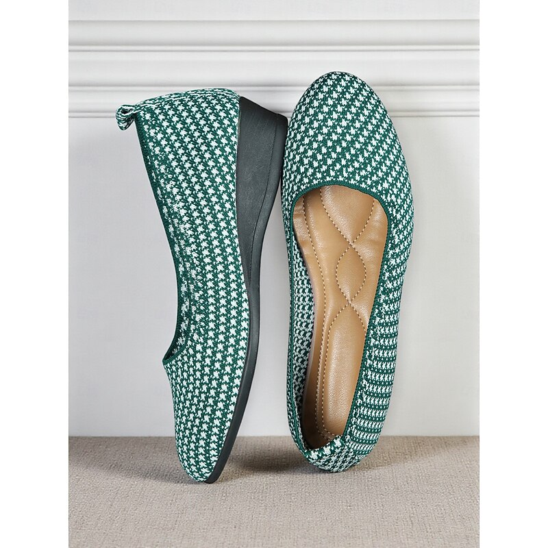 Women's Green Flyknit  Flats – Comfortable Slip On Casual Shoes for Work, Travel and Daily Wear2