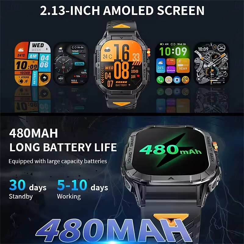 K70A Smart Watch Men 2.13 AMOLED HD Display Outdoor Bluetooth Call Compass Sports Fitness Tracker 480mAh Battery Smartwatch2