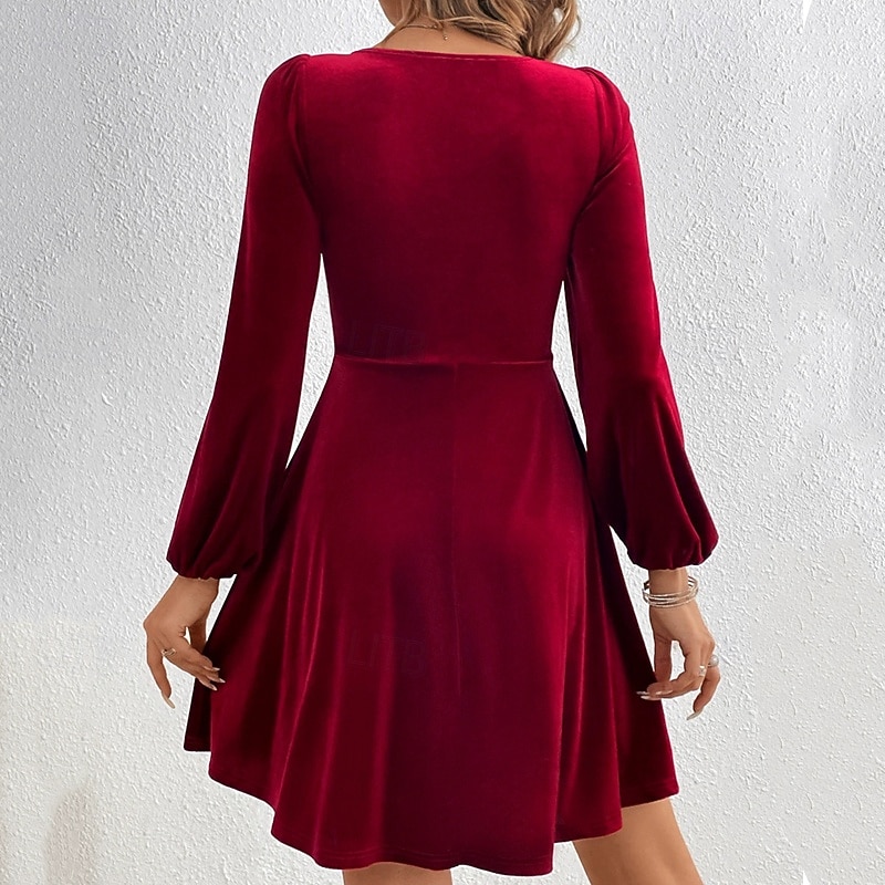 Women's Midi Dress Velvet Dress Cocktail Dress Elegant Fashion Modern Outdoor Party Party Evening Wear Regular Fit Plain Long Sleeve V Neck Black Red Blue Green Spring Autumn2