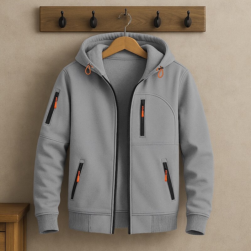 Men's Hoodie Full Zip Hoodie Fleece Hoodie Fleece lined Hoodie Wine Red Black White Navy Blue Royal Blue Hooded Plain Patchwork Sports & Outdoor Casual Daily Streetwear Cool Sportswear Spring &  Fall - Main Image