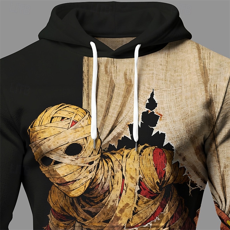 Halloween Men's Monster Hoodie Fashion Daily Hooded Vacation Party Streetwear Khaki Drawstring Printing Fall Winter Designer2