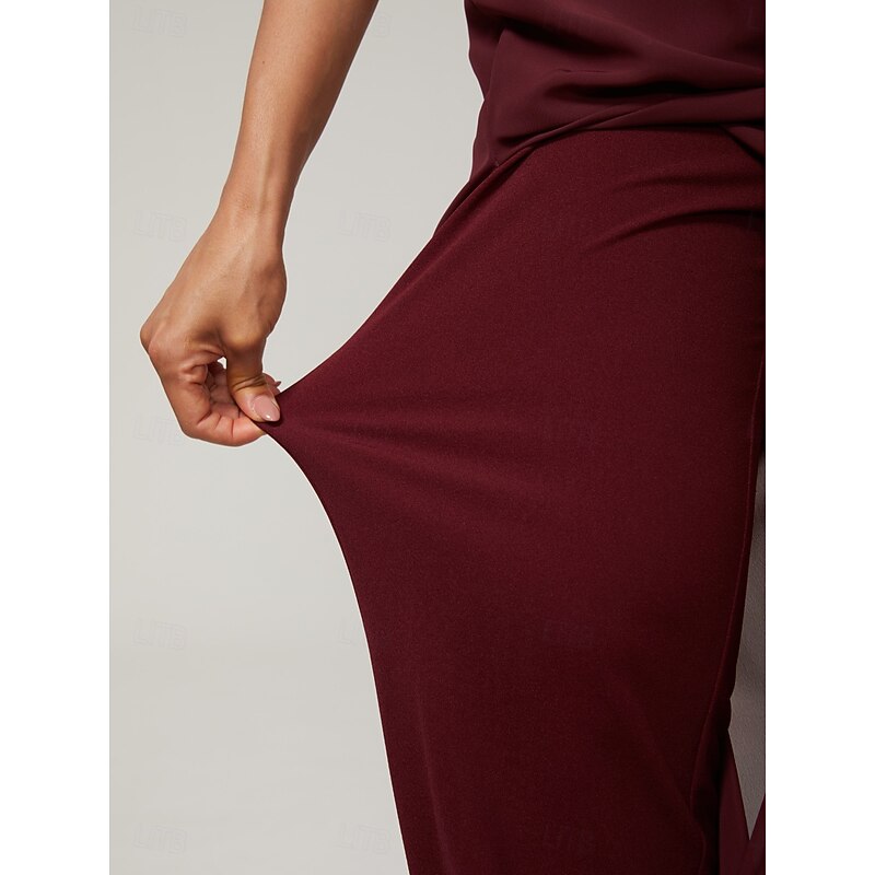 Women's Culottes Wide Leg Straight-Leg Trousers Elegant Stylish Classic Style Full Length Medium Waist Solid Color Elastic Waist Stretchy Wedding Vacation Party Wine Spring, Fall, Winter, Summer3