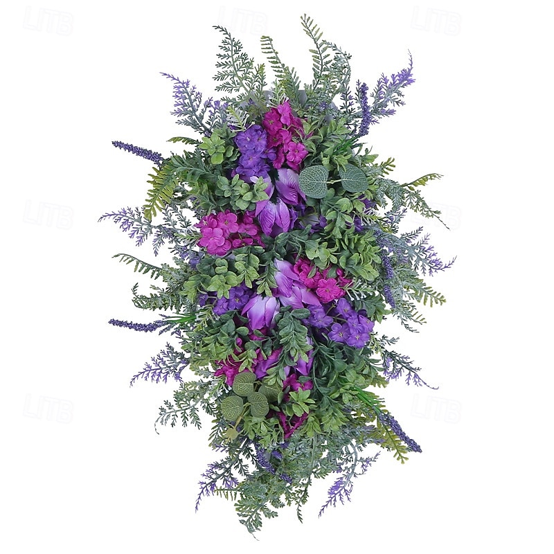 Purple Tulip Wreath, Lilac, or Front Door, Indoor & Outdoor Decoration Tulip & Hyacinth Artificial Hydrangea Floral Garland for Spring & Summer Home Decoration3