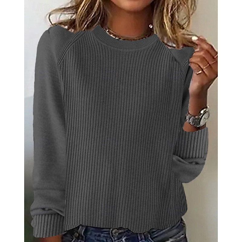 Women's Sweater Pullover Streetwear Casual Solid Color Crew Neck Knitted Long Sleeve Regular Tops Knit Daily Going out Weekend Black Yellow Fall Winter2