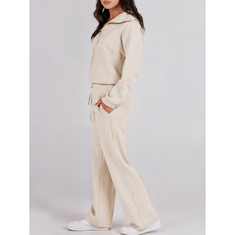 Women's Fashion Streetwear Pants Sets Bolero Top Long Sleeve Shirt Collar Solid Color Outdoor Work Casual Black Fuchsia Beige Fall Regular Fit3