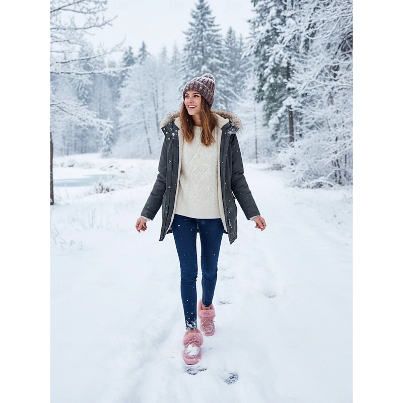 Women's Pink Faux Fur Lined Winter Sneakers with Suede Upper - Cozy Warm Snow Shoes for Casual Outdoor Wear4