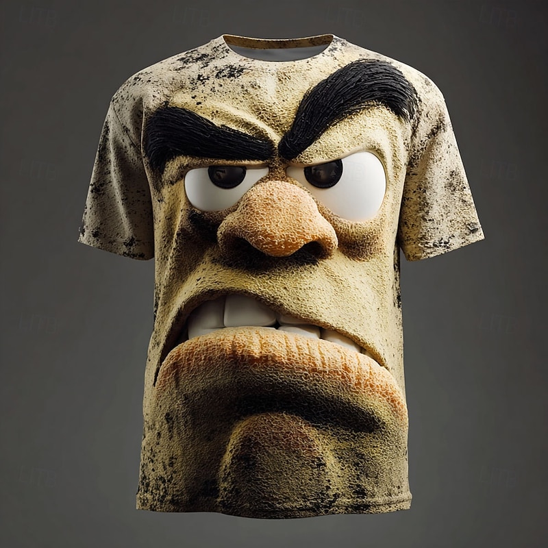 Men's Optical Illusion 3D Funny Emotes T Shirt Short Sleeve T shirt 3D Print Crew Neck Shirt Exaggerated Designer Party Daily Holiday Red Brown Green Summer Spring All Seasons Clothing Apparel S M L2