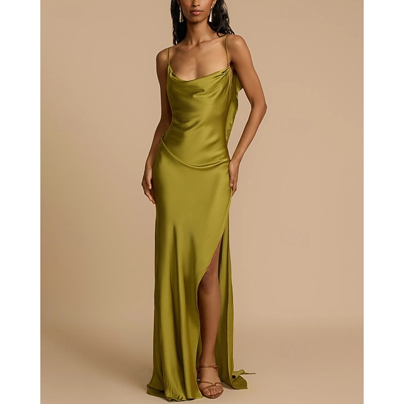 Women's Long Dress Maxi Dress Party Dress Cocktail Dress Satin Dress Slip Dress Fashion Modern Party Special Occasion Evening Party Regular Fit Plain Sleeveless Straps Green Spring Fall