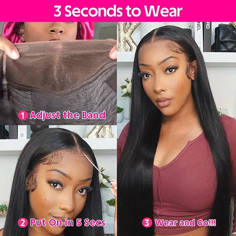 Wear and Go Glueless Wigs Human Hair Pre Plucked Pre Cut 4x4 Straight Lace Front Wigs Human Hair Wigs for Women No Glue Hd Lace Front Closure Ready to Wear Wigs 180% Density4